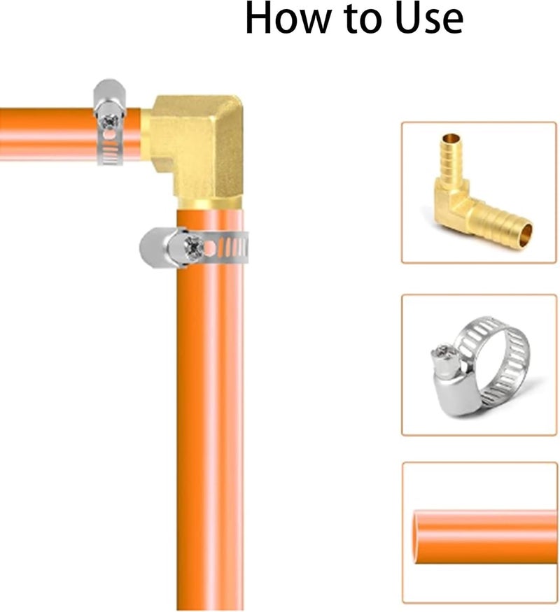 AUXBC 2Pcs 1/2Inch 90 Degree Brass Hose Barb, L Right Angle Brass Barb Elbow Connector Fitting with 4Pcs Hose Clamps for Fuel, Air, Water, Oil, Gas(12mm) - Image 5